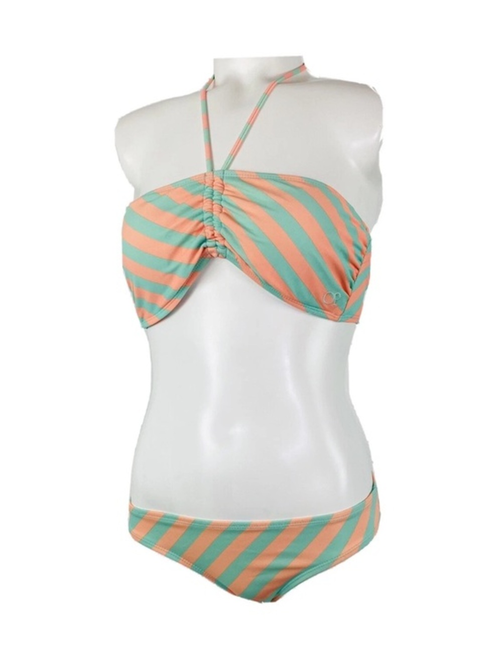 OP Women's striped halter top Bikini set teal/orange size XL
